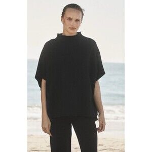 Frank & Eileen Audrey Funnel Neck Capelet OS Black Cotton Tee Lightweight Basic